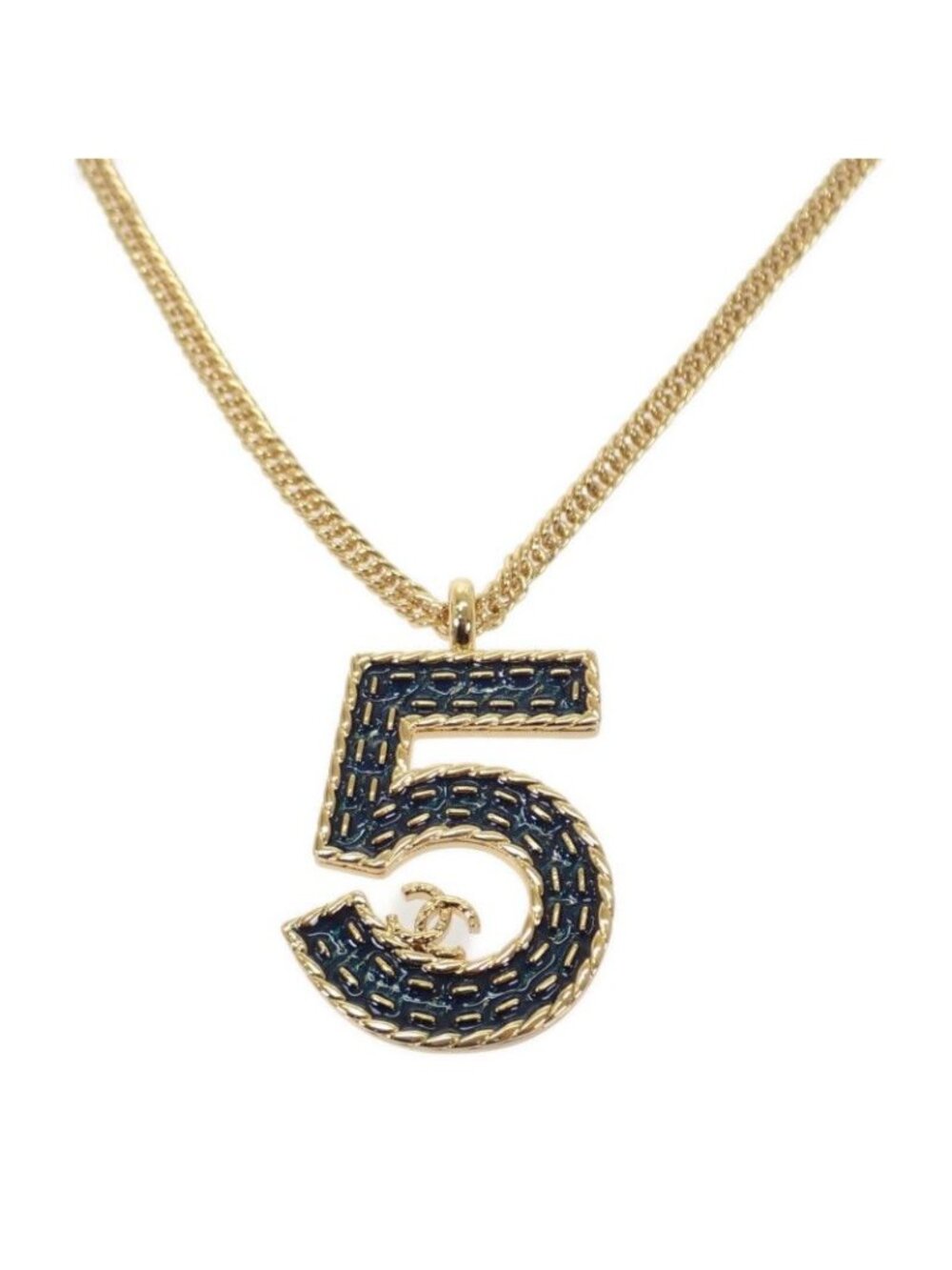 Chanel Long Necklace Metal Gold Blue